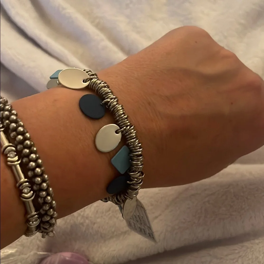 Silver and Blue Charm Bracelet boho contemporary stretchy